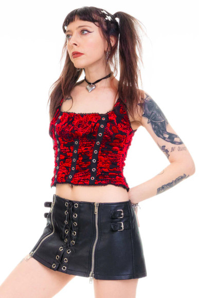 Lexi Black & Red Velvet Burnout Grommet Top