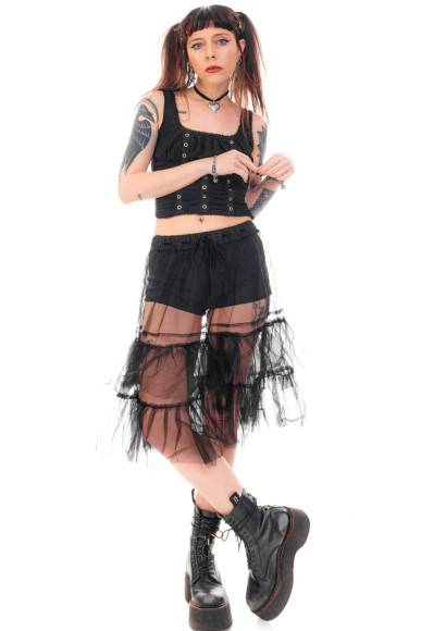 Louisa May Sheer Black Ruffle Skirt