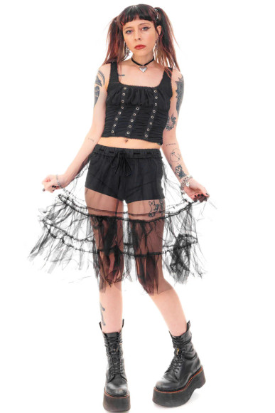 Louisa May Sheer Black Ruffle Skirt