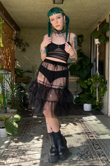 Louisa May Sheer Black Ruffle Skirt