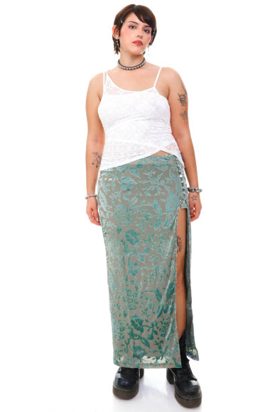 Siren Sage Green High Slit Skirt