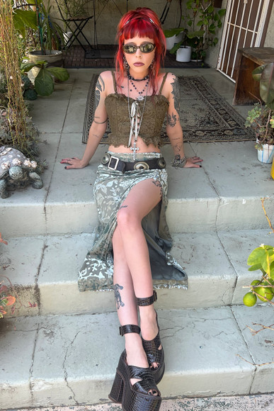 Siren Sage Green High Slit Skirt