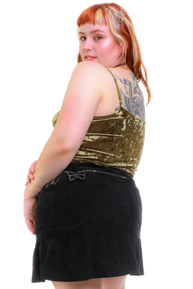 Ria Sage Velvet Lace-Up Top