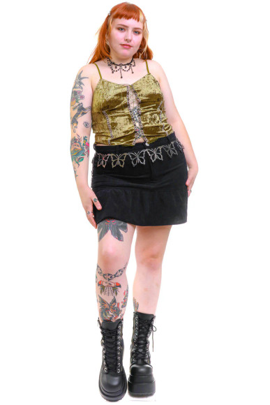 Ria Sage Velvet Lace-Up Top