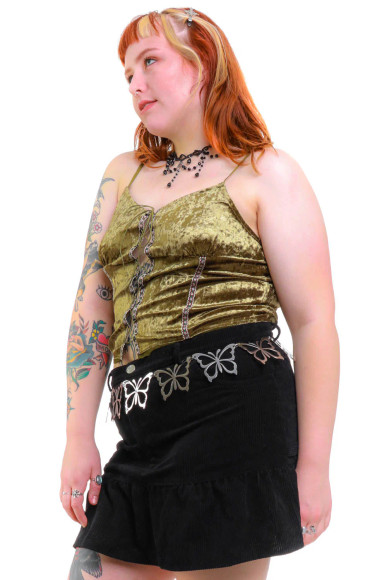 Ria Sage Velvet Lace-Up Top