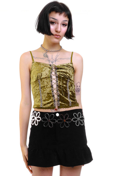 Ria Sage Velvet Lace-Up Top