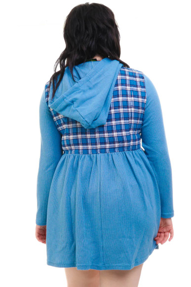 Angela Blue Plaid Hoodie Mini Dress