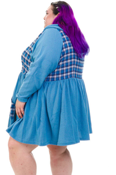 Angela Blue Plaid Hoodie Mini Dress