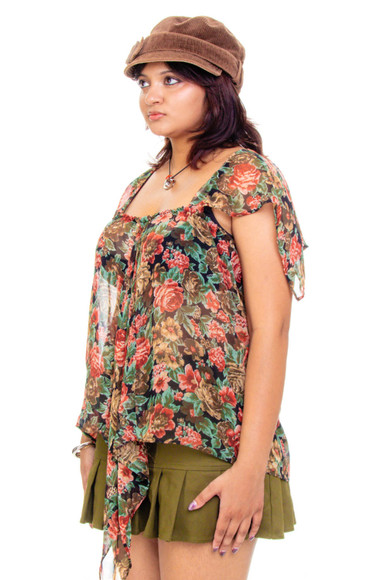 Vintage 90's Floral Tank Sheer Blouse - OSFM