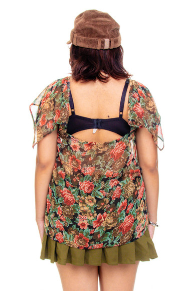 Vintage 90's Floral Tank Sheer Blouse - OSFM