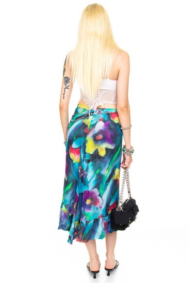 Vintage Y2K Trippy Painted Flower Maxi Skirt - S