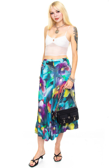 Vintage Y2K Trippy Painted Flower Maxi Skirt - S
