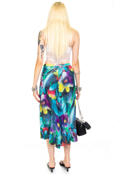 Vintage Y2K Trippy Painted Flower Maxi Skirt - S