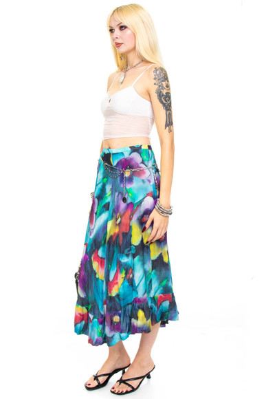 Vintage Y2K Trippy Painted Flower Maxi Skirt - S