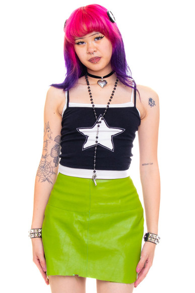 Vintage 90's Lime Green Leather Cut-Off Mini Skirt - XS