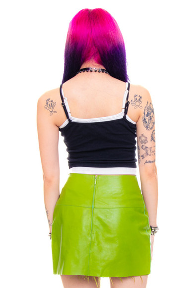 Vintage 90's Lime Green Leather Cut-Off Mini Skirt - XS