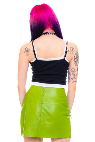 Vintage 90's Lime Green Leather Cut-Off Mini Skirt - XS