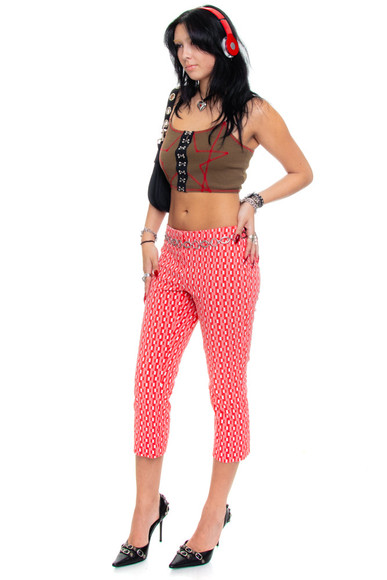 Vintage 90's Retro Red Grid Print Capris - S/M