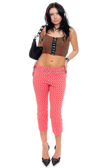 Vintage 90's Retro Red Grid Print Capris - S/M
