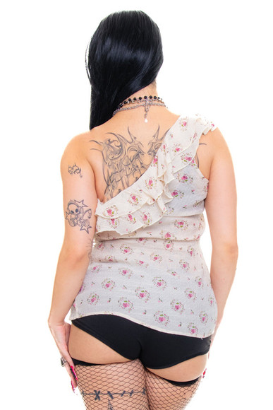Vintage Y2K One-Shoulder Floral Ruffle Top - M/L