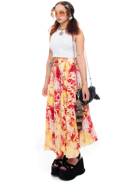 Vintage Y2K Vacation Pleated Maxi Skirt - XS/S