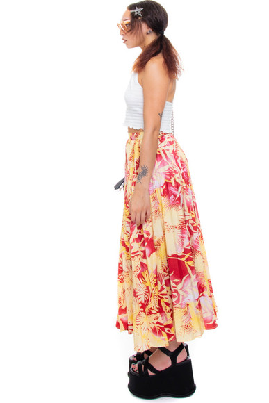 Vintage Y2K Vacation Pleated Maxi Skirt - XS/S