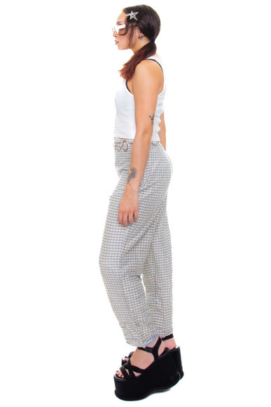 Vintage 90's Genuine Silk Gingham Pants - S/M