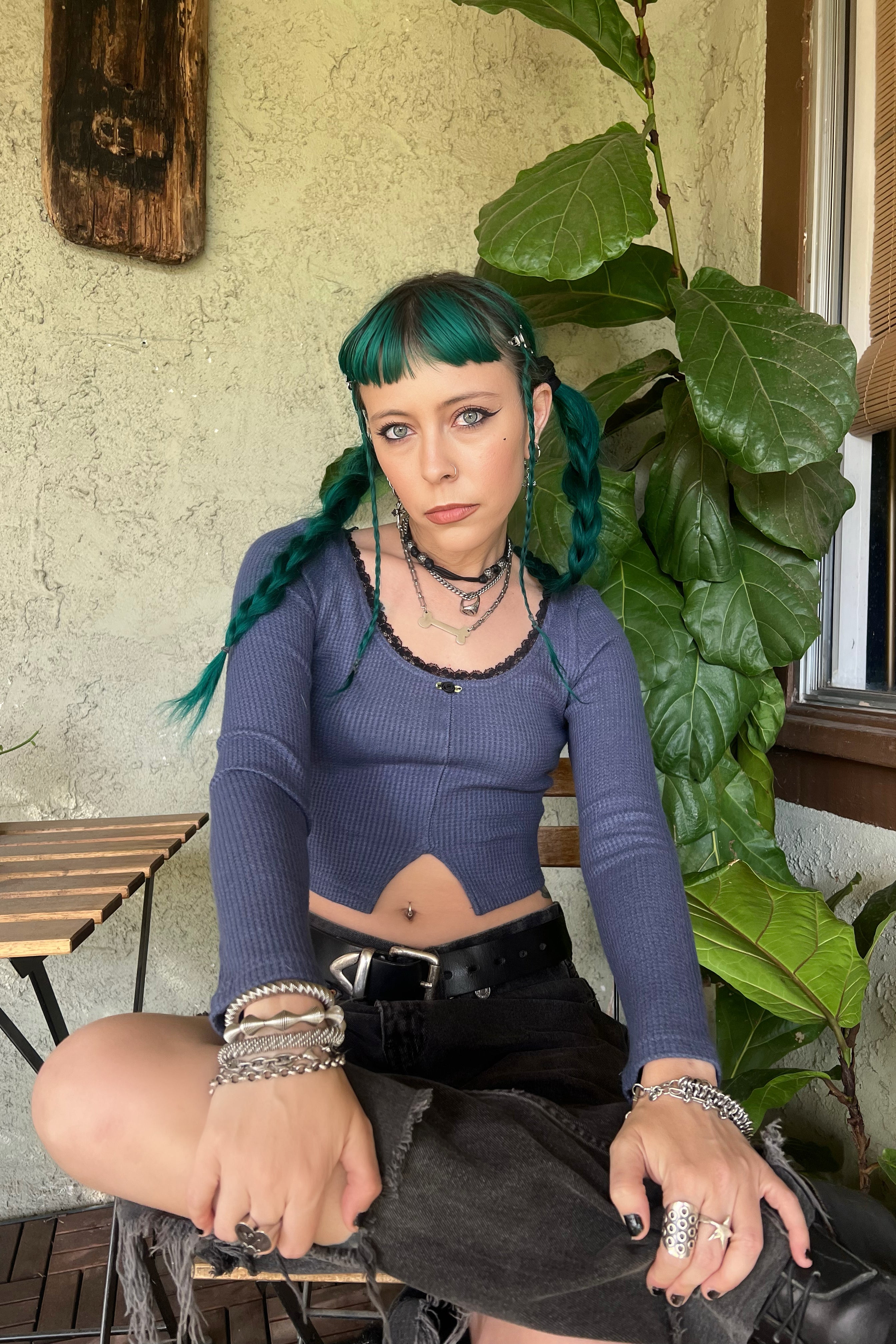 Rosa Blue Lace-Trimmed Thermal Long-Sleever