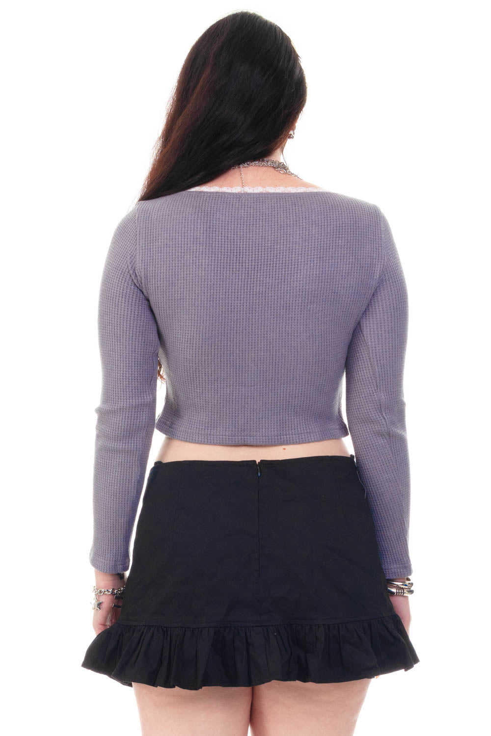 Rosa Grey Lace-Trimmed Thermal Long-Sleever