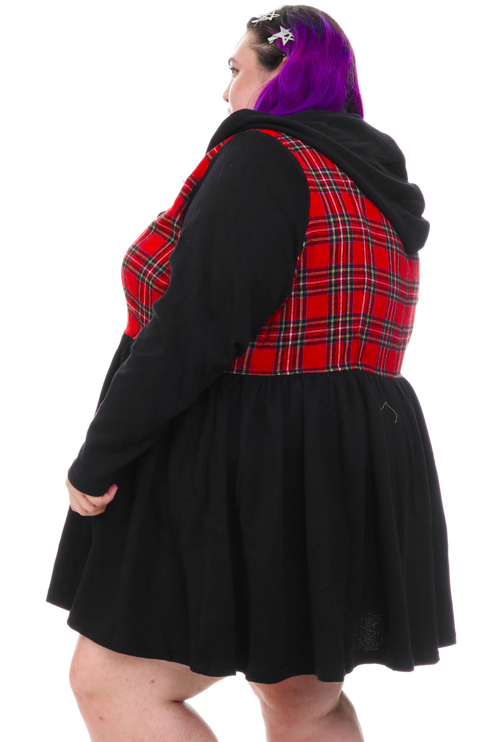 Angela Black & Red Plaid Hoodie Mini Dress