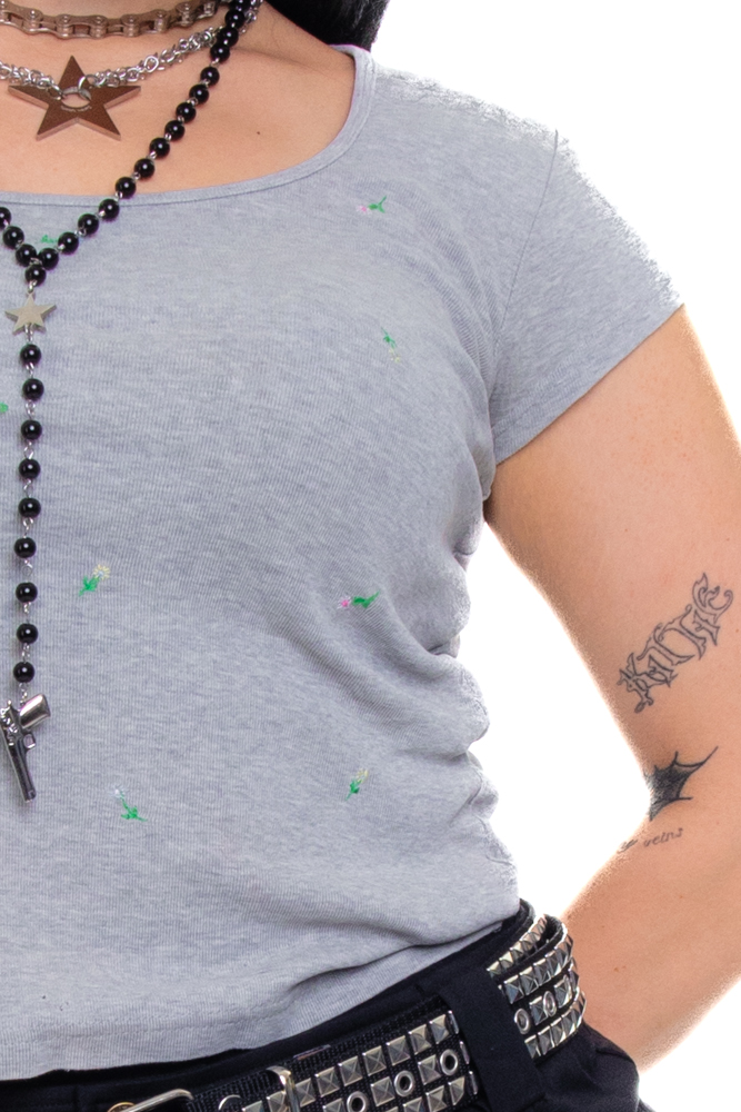 Vintage 90's Floral Embroidered Baby Tee - M/L/XL - Tunnel Vision