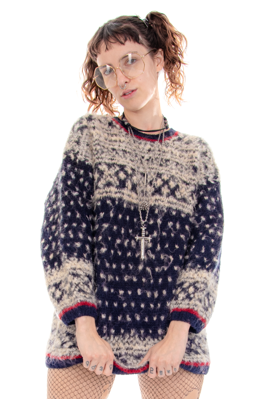 Vintage 90's Fuzzy Mohair Polka Dot Sweater - One Size Fits Many