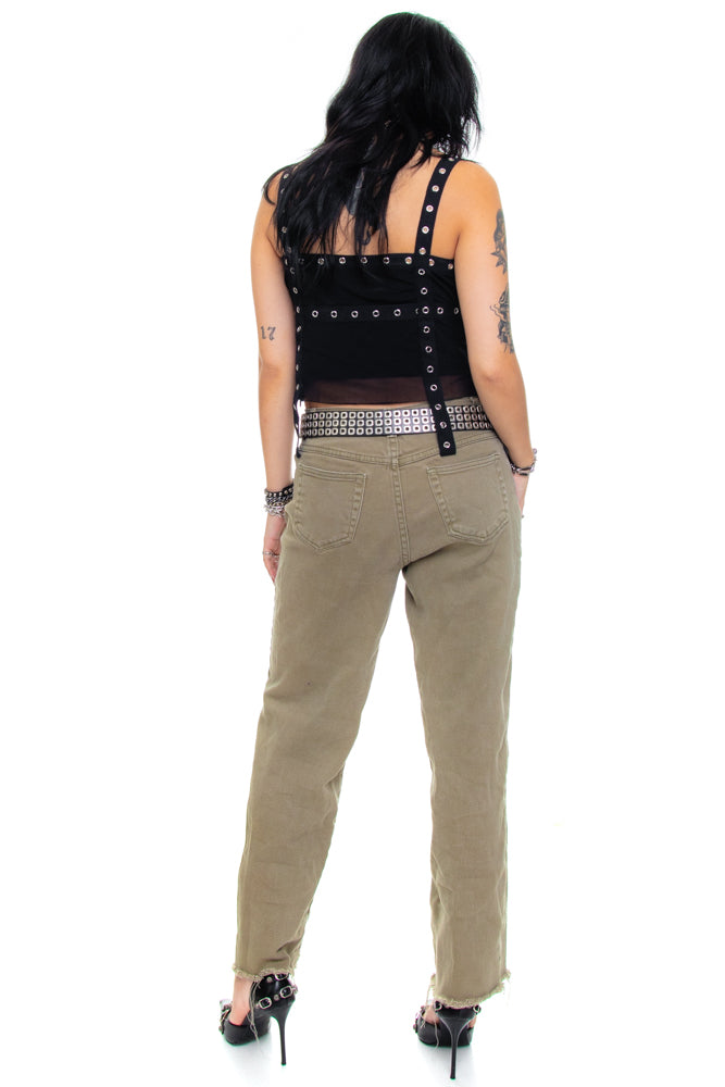 Vintage 90's Olive Green Stretch Denim Flares - S/M