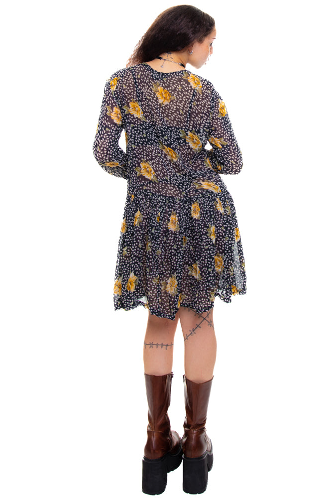 Vintage 90's Floral Rayon Chiffon Dress - XS/S