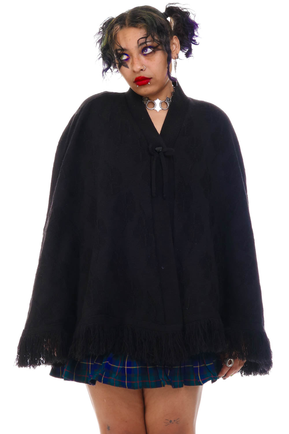 Vintage Y2K Gothic Black Knit Poncho