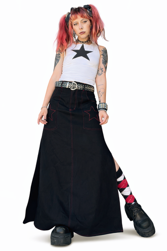Rave Black Denim Maxi Skirt - Tunnel Vision