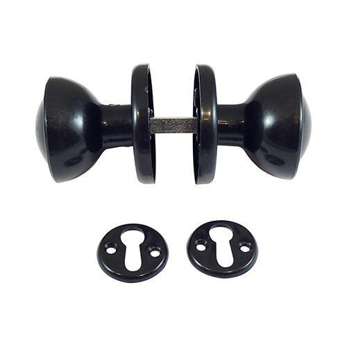 Plastic Rim / Mortice Knob Set - Black 50mm