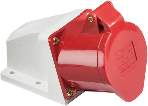 415V Red 32A 3P+N+E Surface Mount Angled Socket