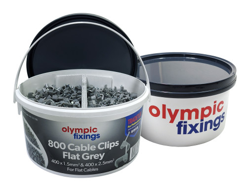 Olympic Flat Grey Cable Clips In Bucket of 800