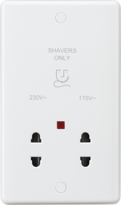 Knightsbridge Curved White Dual Voltage Shaver Socket with Neon