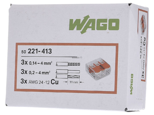 Wago Compact 3 Wire Connectors Upto 4mm (Box of 50)