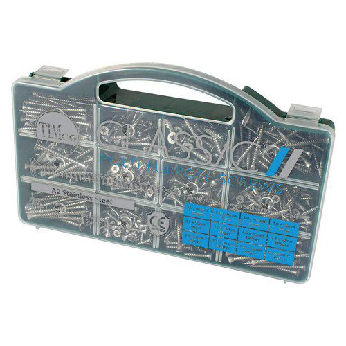 Classic Multi-Purpose Countersunk A2 Stainless Steel Screws Tray, 895pc