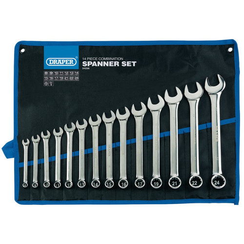 Draper Hi-Torq Metric Combination Spanner Set, 8-24mm