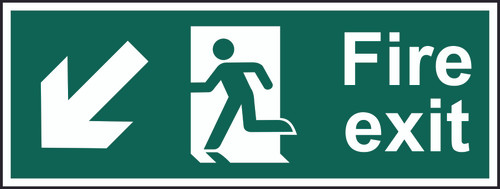 Fire Exit Man Running Sign (400 x 150mm) (Diagonal Arrow)