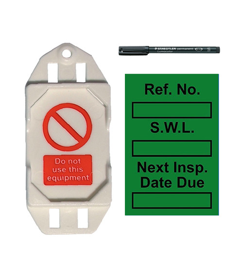 Safe Working Load Mini Tag Insert Kit - Green (20 AssetTag holders, 40 inserts, 1 pen)