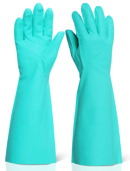 B-Brand Nitrile Green 18" Long Gloves - Large