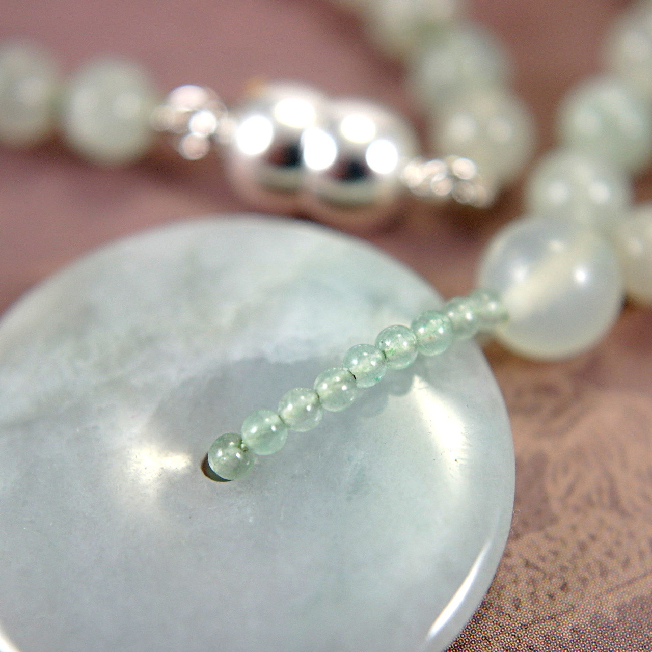 Jade donut necklace gemstone pendant 30mm 15.75 inch
