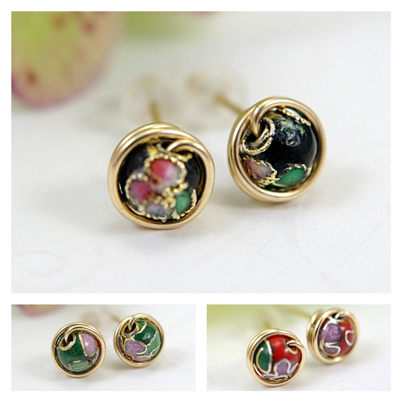 Cloisonne post earrings 14k gold filled Cloisonne post earrings 14k gold filled