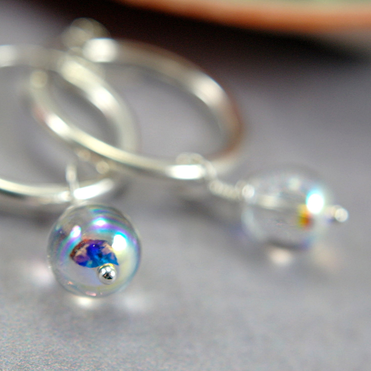 22mm silver filled hoop earrings with 925 sterling silver and Swarovski  crystal clear 8mm AB vitral bead