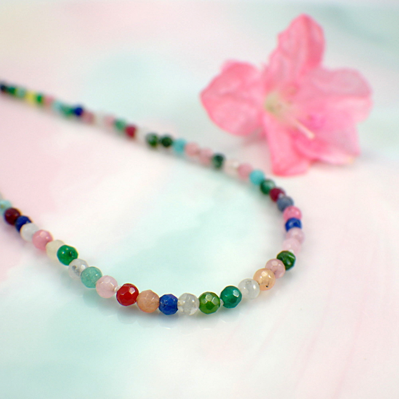 semi precious bead hand knotted 15.5 inch